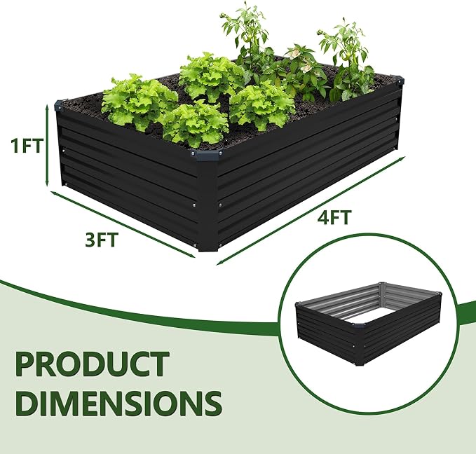 2PCS 4x3x1ft Galvanized Raised Garden Kit,Metal Planter Box,Black | Outdoor Elevated Metal Planter Box For Vegetables, Flowers & Herbs. Rustproof Galvanized Steel, Open Drainage, Easy Assembly
