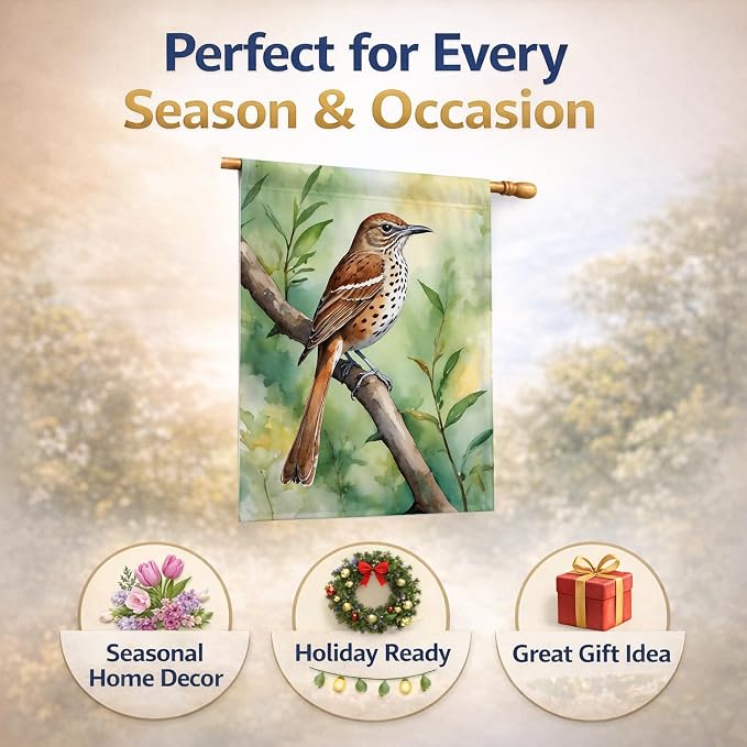 Caroline's Treasures Georgia Brown Thrasher House Flag Large Porch Sleeve Pole Decorative Outside Yard Banner Artwork Wall Hanging, Polyester, House Size, Multicolor