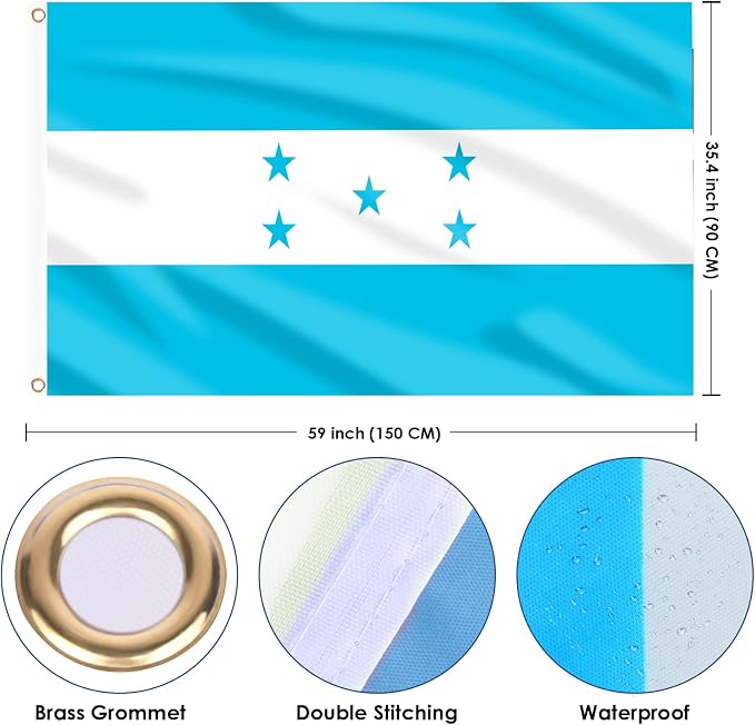 AhfuLife National Flag 3x5 Ft, Large National Flags for Outside - Double Side with Brass Eyelets for Soccer Games National Day Party Bar Garden Decoration Indoor Outdoor（Honduras,1Pcs）
