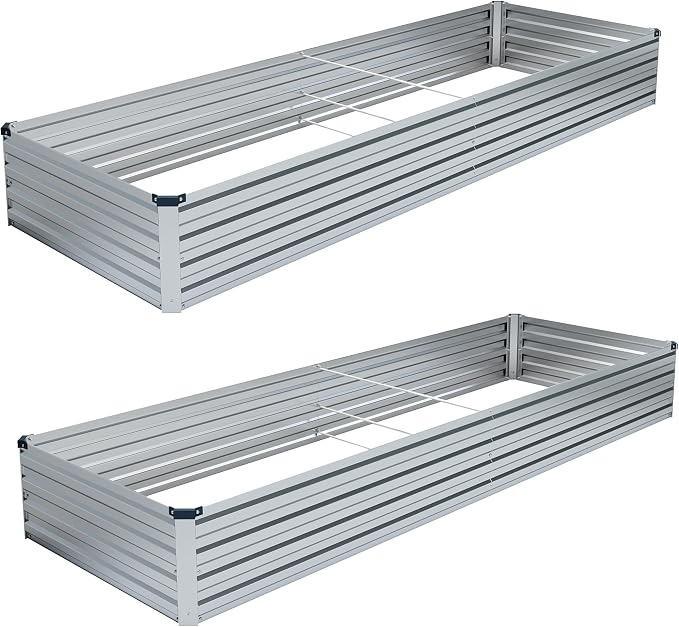 DIIYIV 2PCS 8x4x1FT Galvanized Raised Garden Bed Kit,Vegetable Boxes-Rectangle Metal Flower Box,Large Planter Raised Beds Outdoor Garden for Planting,Fruit,Herb-Silver