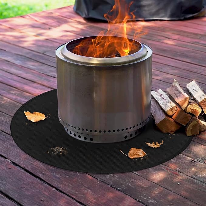 30" Round Fire Pit Mat for Solo Stove Bonfire/Under Grill Mat for Outdoor Grill Fireproof Waterproof Oil-Proof, 4 Layers Fireplace Mat BBQ Mat Portable Solo Stove Mat for Deck Patio Grass Smoker