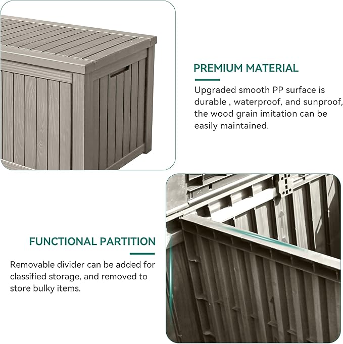 YITAHOME 180 Gallon Large Outdoor Storage XL Deck Box w/Divider for Patio | Outdoor Cushions, Garden Tools, Sports Equipment and Pool Supplies, Waterproof, Resin, Lockable, Taupe
