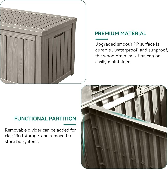 YITAHOME 180 Gallon Large Deck Box w/Divider | XL Waterproof Outdoor Storage for Patio Furniture,Outdoor Cushions, Garden Tools, Sports Equipment and Pool Supplies, Resin