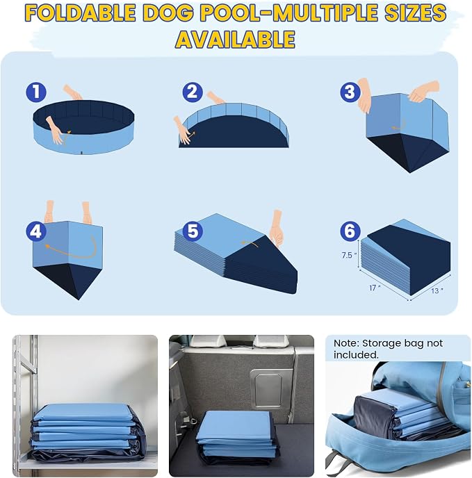 PETOCAT 97" Foldable Dog Pool Kiddie Swimming Pool,Plastic Non-Slip Hard Shell Kids Wading Pool, Large Portable Collapsible Pet Puppy Bathing Tub, Heavy Duty - Family Size, 8 ft x 16 inch.D - 5XL
