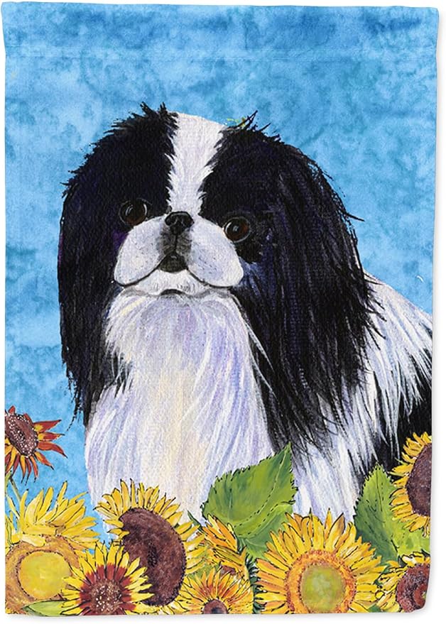 Caroline's Treasures SS4236GF Japanese Chin in Summer Flowers Garden Flag Mailbox Flag Decorative Yard Flag Banner Outside Patio Artwork Yard Flower Beds, Garden Size, Multicolor