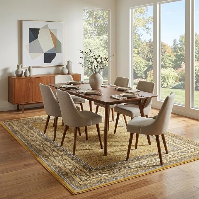 Unique Loom Williamsburg Collection Traditional Border with Dotted Center Area Rug, Rectangular 7' 1" x 10' 0", Yellow/Beige