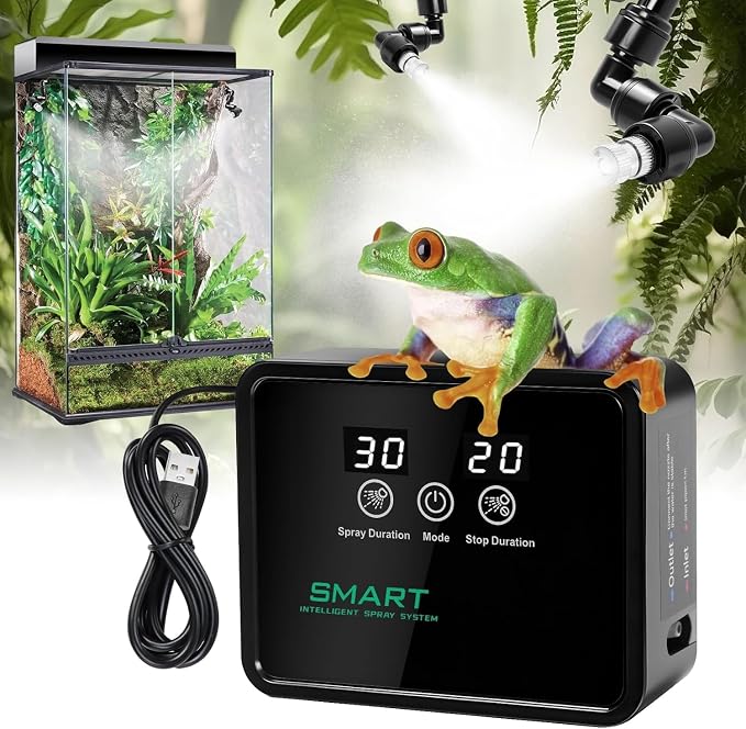 Automatic Reptile Mister Timer 360 Nozzle Terrarium Misting System (Black)