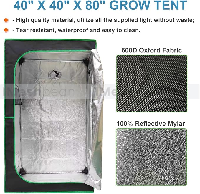 Grow Tent Kit, Complete 40" x 40" x 80" High Reflective Mylar Hydroponics Indoor Plant Growing Tent with LED Grow Light ，Carbon Filter ，Ventilaion Fan Growing System+Accesseries
