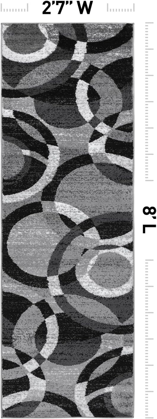 Rugshop Abstract Circles Contemporary Living Room Runner Rug Gray 2'7" x 8' | High Traffic, Rectangular, Size 2'7" x 8', Bedroom, Dining Room, Home Office, Kitchen, Entryway, Hallway, Nursery, Kids Room