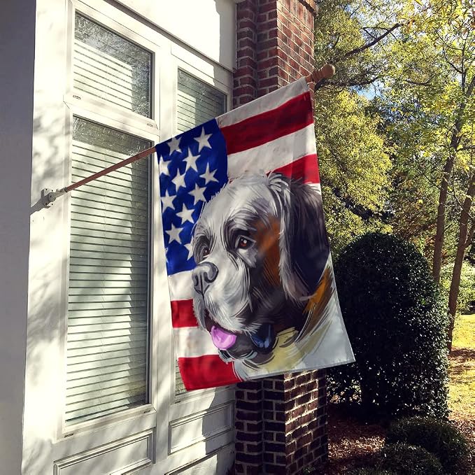 Caroline's Treasures CK6722CHF Saint Bernard American Flag House Flag Large Porch Sleeve Pole Decorative Outside Yard Banner Artwork Wall Hanging, Polyester, House Size, Multicolor