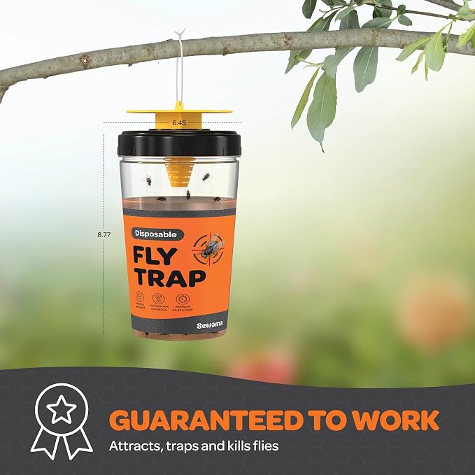 Fly Traps Outdoor [Set of 2] with Dissolvable Non-Toxic Bait - Reusable Hanging Bug Catcher Killer for All Flies for Outside Bug Control Patios, Barns, Ranches Etc. Hanging Fly Traps with Tie Included