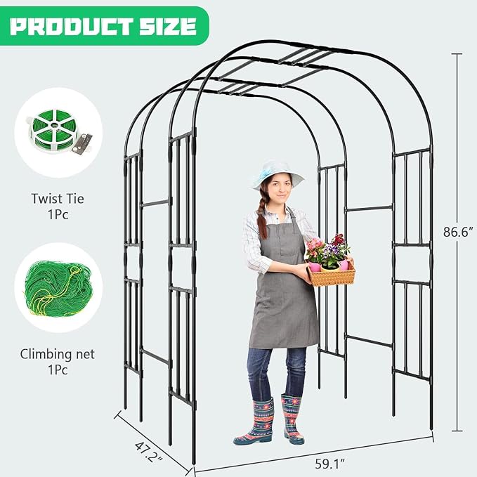 DoCred Garden Arch Trellis, 87in H x 59in L Large Garden Trellises Outdoor Metal Plant Support Trellis Archway Arbor Tunnel for Vegetables Plant Cucumber Trellis Decoration, Black