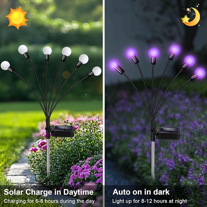 NBQQ Solar Garden Lights Outdoor, Waterproof Solar Powered Lights for Yard Pathway Patio, Swaying Lawn Decor as Gardening Gifts for Women Holiday (Purple, 6 Pack)