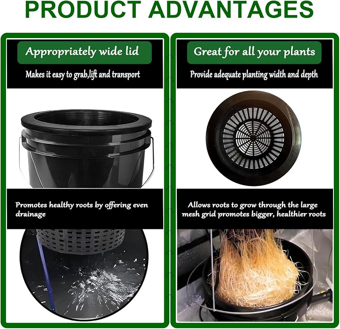 3 & 5 Gallon Bucket Lid Hydroponic Plant Pot, Small/Medium/Large Opening Mesh Net Cups for Indoor Outdoor Hydroponics Growing System - Medium Opening for Most Hydroponic Crops (2 Pack)