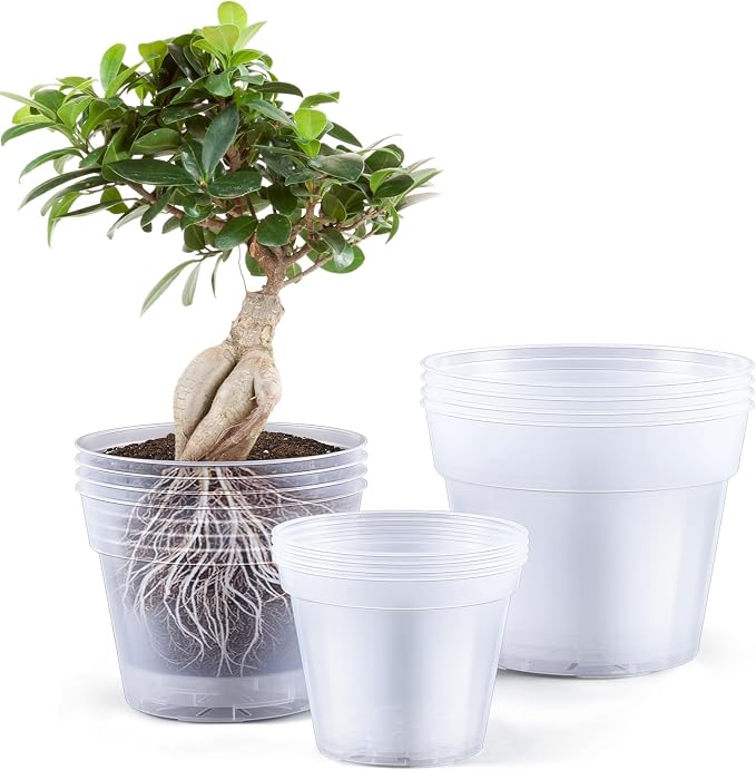 Vesici 12 Pcs 8/10/12 Inch Large Thickened Clear Nursery Pots Variety Pack Plant Pots with Drainage Holes Planters for Indoor Plants Flexible Transparent Plastic Plant Bottle Succulents