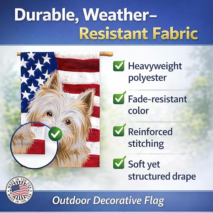 Caroline's Treasures CK6633CHF Norwich Terrier Dog American Flag House Flag Large Porch Sleeve Pole Decorative Outside Yard Banner Artwork Wall Hanging, Polyester, House Size, Multicolor
