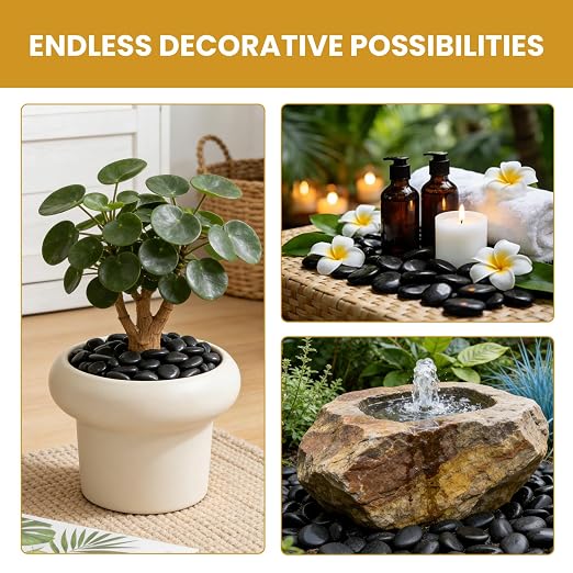 1-2 Inch Black River Rocks, 6LB Polished Natural Decorative Pebbles for Indoor Plants, Planters, Vase Fillers, Fish Tank Rocks, Aquarium Decor, Garden Landscaping & Outdoor DIY