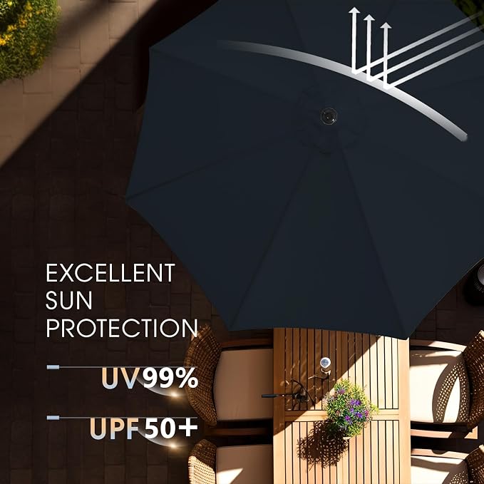 wikiwiki 11FT Patio Umbrella with Base, Outdoor Umbrellas with Base Included, 8 Sturdy Ribs, Waterproof Fade Resistant POLYESTER DTY Canopy for Deck, Lawn, Garden, Backyard & Pool, Navy