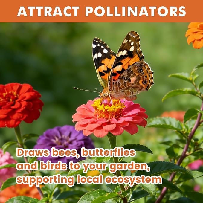 Zinnia Seeds for 2026 Planting, 5000+ Flowers Seeds, 7 Vibrant Colors Mix & Large Bloom, Heirloom Wildflower Seeds for Pollinator Garden Outdoor Borders, Easy to Grow Annual Flowers