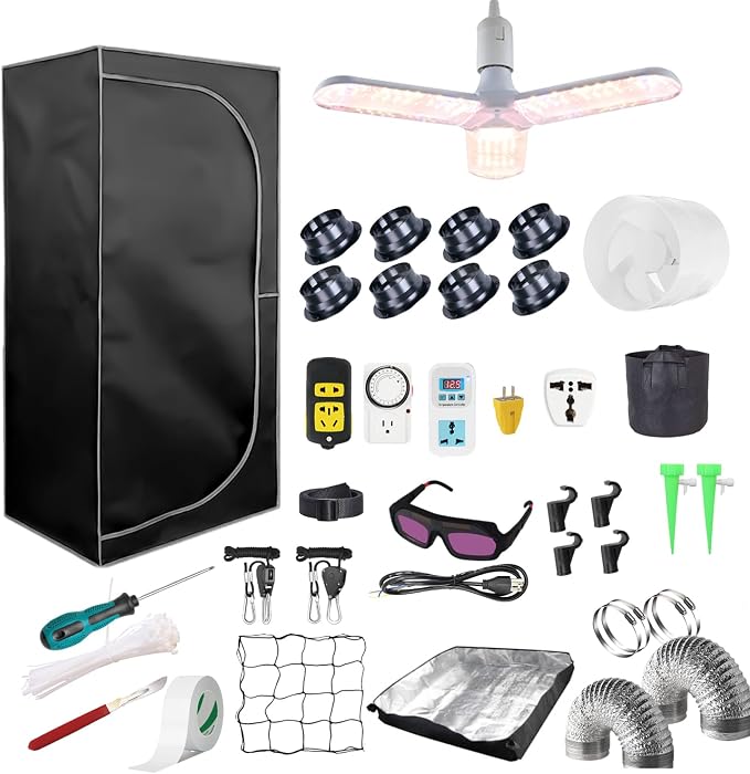 Grow Tent Kit Complete 2x2 ft High Reflective Mylar Hydroponics Indoor Plant Growing Tent with LED Grow Light Ventilaion Fan Growing System+Accesseries (32" x 32" x 63")