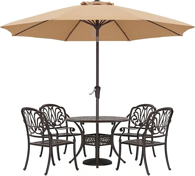 ABCCANOPY 10FT Patio Umbrella, Outdoor Waterproof Table Umbrella with Push Button Tilt and Crank, 8 Ribs UV Protection Pool Umbrella for Garden, Lawn, Deck & Backyard (Tan)