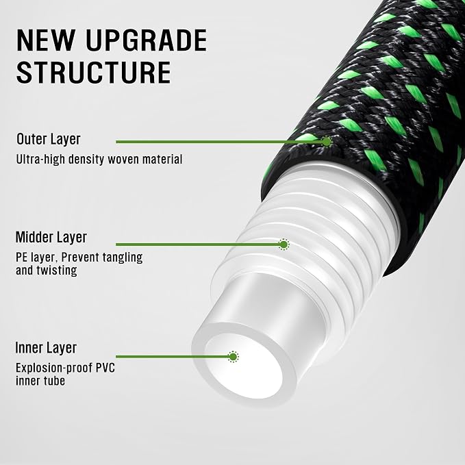HBlife 75ft Garden Hose, Non Expandable Garden Hose with 10 Function Sprayer Nozzle, Flexible Lightweight Water Hose for Yard, Lawn, Car Wash and Outdoor