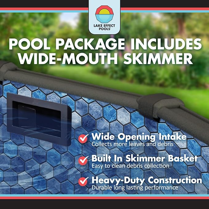 Lake Effect Pools 'Bora Bora' 15 ft Round Above Ground Swimming Pool | 52 Inch Resin Protected Steel Sided Walls | Bundle Includes: 25 Gauge Overlap Liner & Widemouth Skimmer