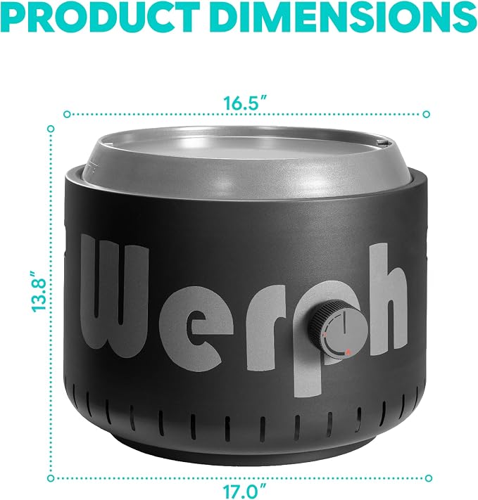 Werph 17-Inch Compact Propane Gas Fire Pit, 58,000 BTU, Black | Lightweight with Locking 2-in-1 Lid & Pumice Stones, Perfect for Camping, RV, Picnic, Fishing, and Backyard