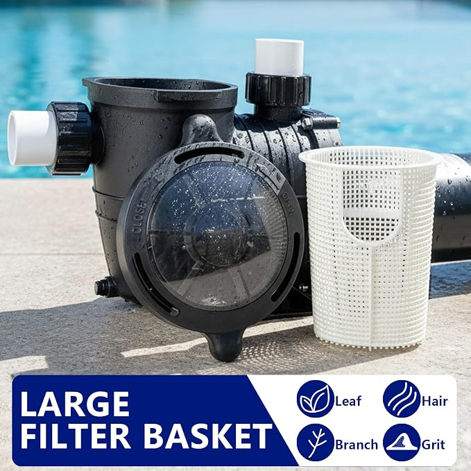 LANCHEZ In/Above Ground Pool Pump, High Flow Self Primming Swimming Pool Pumps Above Ground, Jet black