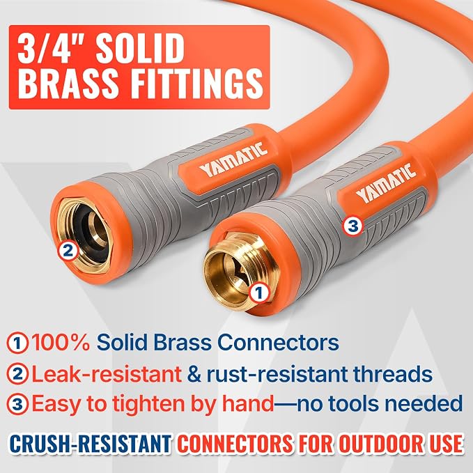 YAMATIC 5/8 in x 15 ft Female-to-Female Short Garden Hose, 2-in-1 Dual Use with Solid Brass Swivel Fitting, All-Weather, 600 PSI Burst