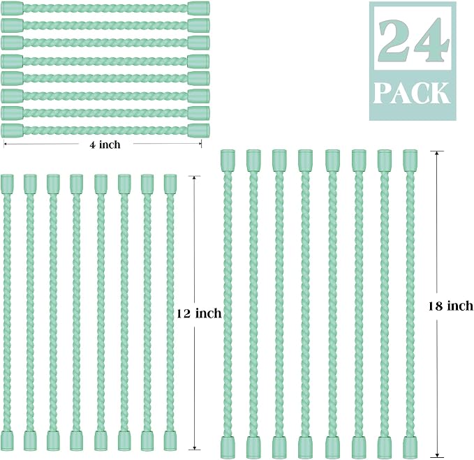 24PCS 4-Inch, 12-Inch, 18-Inch Silicone Cable Ties, Bendable Rubber Twist Ties, Reusable Twist Ties for Cords, gear ties for Organizing, Bundling (Mint Green)