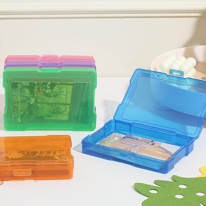 novelinks 6 Pcs 4"x6" Plastic Photo Storage Boxes with Tray (Color 3Pack) | Photo Organizers and Storage, Task Boxes for Special Education, Flash Card Holder, 4x6 Index Card Holder, Picture Boxes