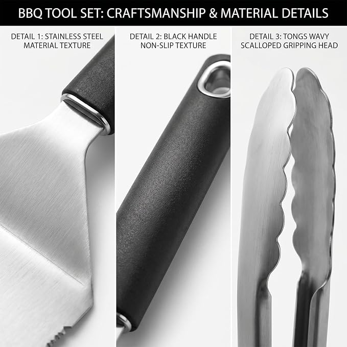 5PCS BBQ Tools, Stainless Steel Barbecue Accessories-Spatula, Fork, Tongs & Oil Brushes, Suitable for Camping and BBQ Use,Ideal BBQ Set Grilling Tools for Outdoor Grill, Gifts for Dad Husband