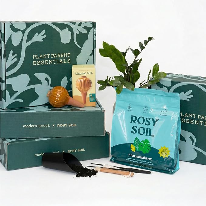 Rosy Soil Plant Parent Essentials Gift Box, Indoor Plant Kit | Gift for Plant Lovers, Gardening Tool Kit, with Peat-Free Houseplant Soil, Terracotta Watering Bulb, Soil Scoop, Plant Brush