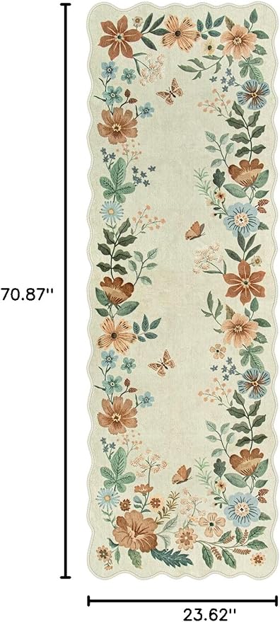 Lahome Floral Kitchen Runner Rug, 2X6 Rug Runners for Hallways Non Slip | Ultra-Thin Soft Non Slip Washable Runner Low-Pile Stain Resistant Boho Carpet for Bedroom Flore (2x6ft, Beige)