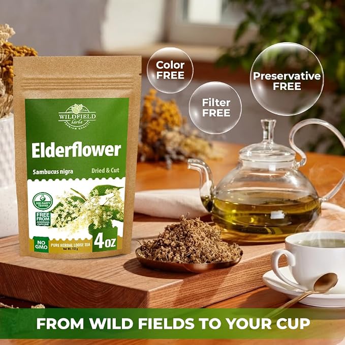 4 oz. Dried Elderflower Tea Herbal Tea (Flores Sambuci Nigrae) - 113g Elder Flower Herb Espino Blanco