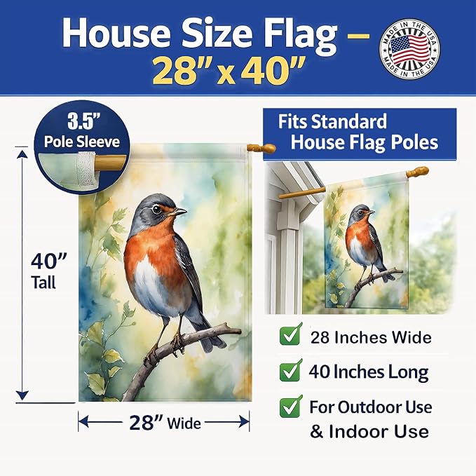 Caroline's Treasures Michigan American Robin House Flag Large Porch Sleeve Pole Decorative Outside Yard Banner Artwork Wall Hanging, Polyester, House Size, Multicolor