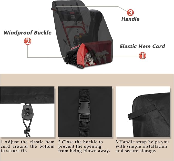 Porch Shield Snow Blower Cover – Outdoor Snowblower Cover Waterproof Heavy Duty for Most Two Stage Snow Thrower 50''L x 30" W x 43" H Black