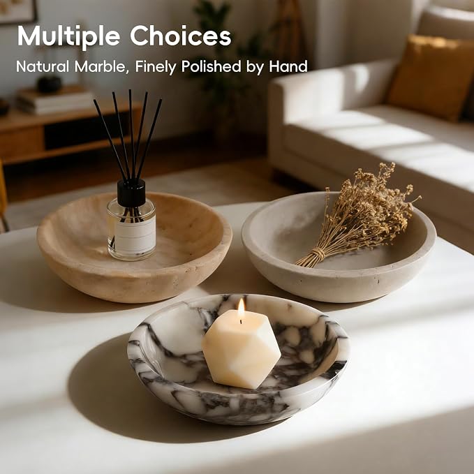 Decorative Bowl,Travertine Bowl Modern Key Bowls for Entryway Table, Pedestal Bowls for Dining Table Center,Living Room, Kitchen Decor Modern Home Decor Marble Bowl (7.8 Inch)
