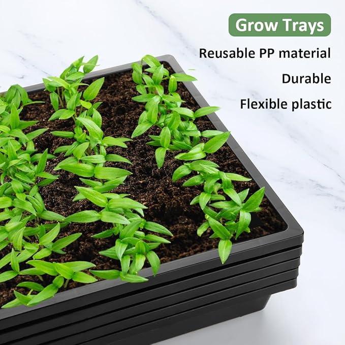 RooTrimmer 1020 Nursery Pot Trays 5 Pack, Plastic Flat Seed Starter Tray, Reusable Seedling Starting Tray for Holding and Carrying Plant Pots (Black)