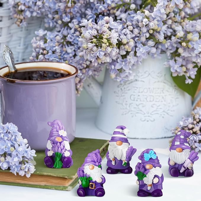 Yuntau 80 Pcs Lavender Mini Gnomes Bulk Lavender Mini Resin Gnomes Figurines Purple Miniature Resin Statues for Summer Birthday Gifts Home Yard Lawn Garden Landscape Patio Decor