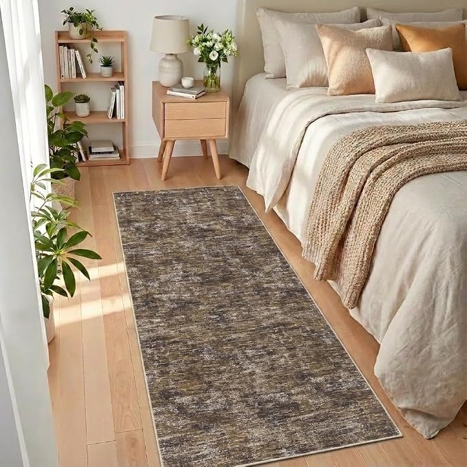 Garvee 2x6 Kitchen Runner Rug Solid Color Runner Rugs for Hallway, Brown | Rubber Backing Washable Non Shedding Stain Resistant Contemporary Low Pile Soft Rugs for Entryway Bedroom Bathroom
