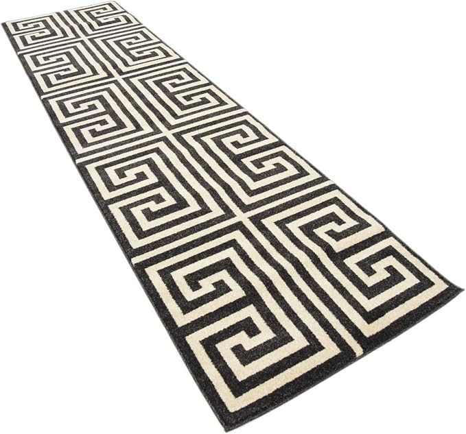 Unique Loom Athens Collection Classic Geometric Modern Border Design Area Rug (2' 7 x 10' 0 Runner, Black/ Beige)
