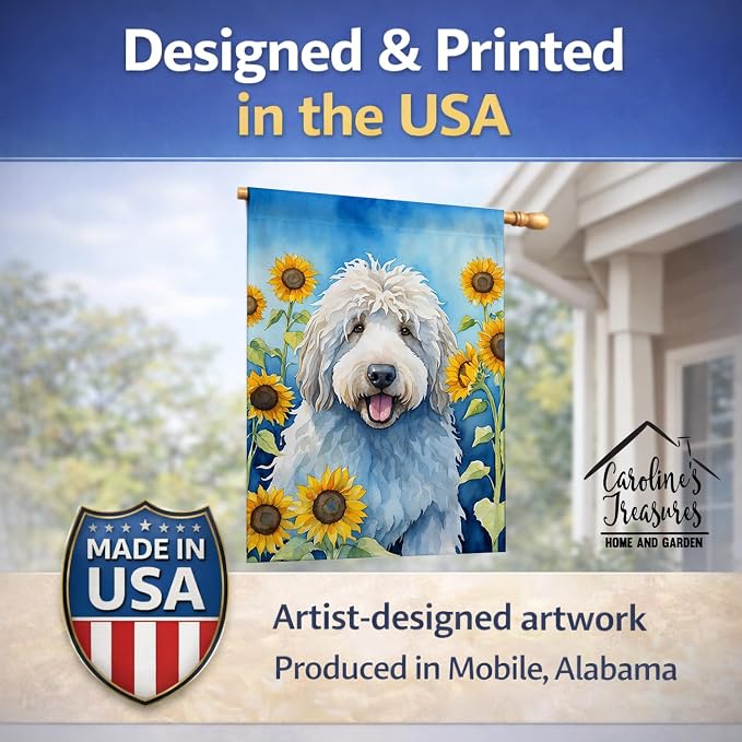 Caroline's Treasures DAC6107CHF Komondor in Sunflowers House Flag Large Porch Sleeve Pole Decorative Outside Yard Banner Artwork Wall Hanging, Polyester, House Size, Multicolor