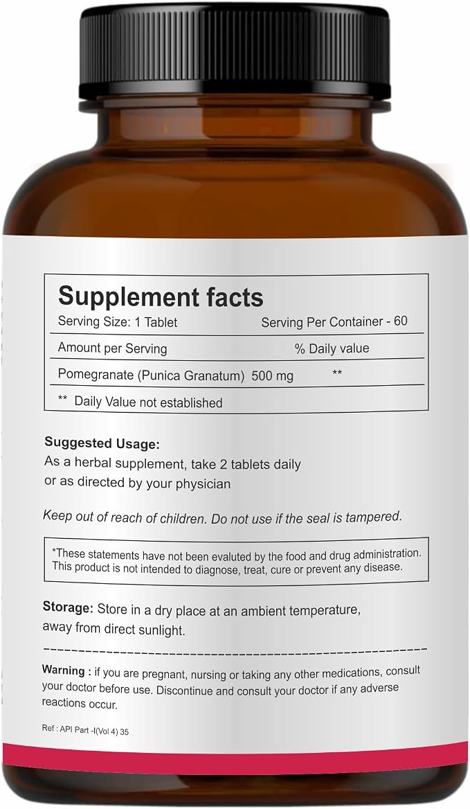 Herb Essential Pomegranate Extract Tablets 500mg, Natural Pomegranate Supplement, No Preservatives & Vegan Tablets for Daily Use- 60 Count Bottle (Pack of 1)