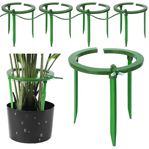 Tujoe 4 Sets Drip Irrigation Ring Water Ring 3 Leg Support Drip Emitter with 1/8 Inch Barbed Inlet Fitting Removable Stakes for Grow Media Irrigation System Rain Watering Tree Plants (9 Inch)