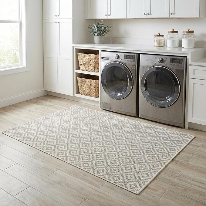 Unique Loom Outdoor Collection Area Rug - Costa Rica (4' x 6' Rectangle, Light Gray/ Ivory)