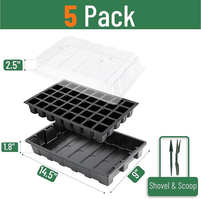 Mr. Pen- Seed Starter Tray Kits, 5 Set, Total 200 Cells | Durable Plant Germination Trays with Humidity Vented Domes and Bases, Ideal for Seed Starting