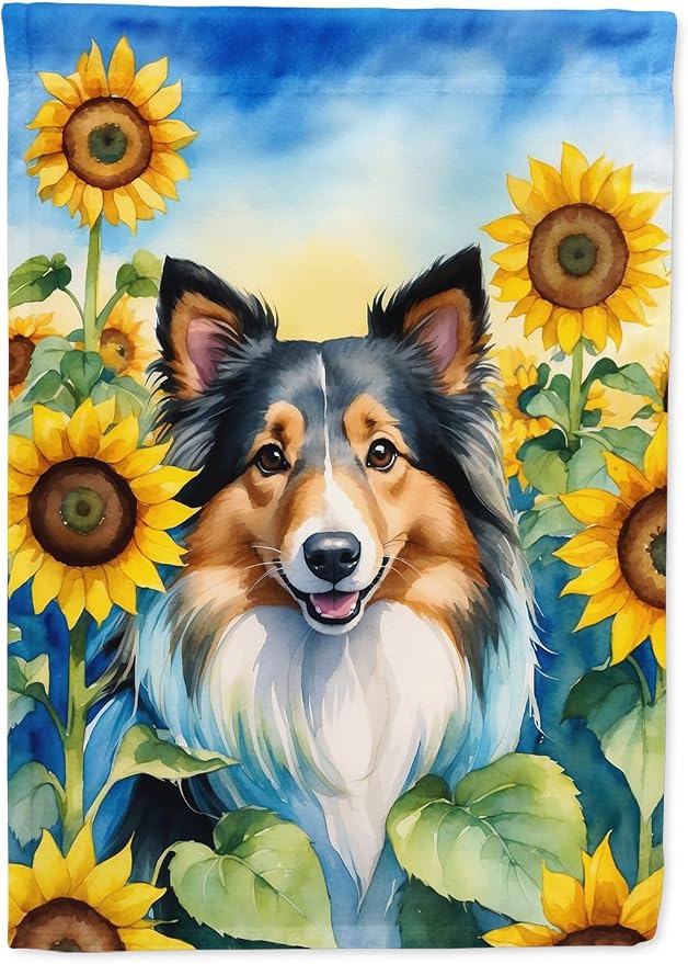 Caroline's Treasures DAC6160GF Sheltie in Sunflowers Garden Flag Mailbox Flag Decorative Yard Flag Banner Outside Patio Artwork Yard Flower Beds, Garden Size, Multicolor