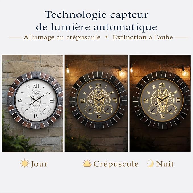 18 Inch Outdoor Clocks Waterproof with Thermometer Hygrometer, Illuminated Smart Night Light Large Patio Outdoor Wall Clock, Silent Battery Operated Outdoor Clock for Garden Pool Porch